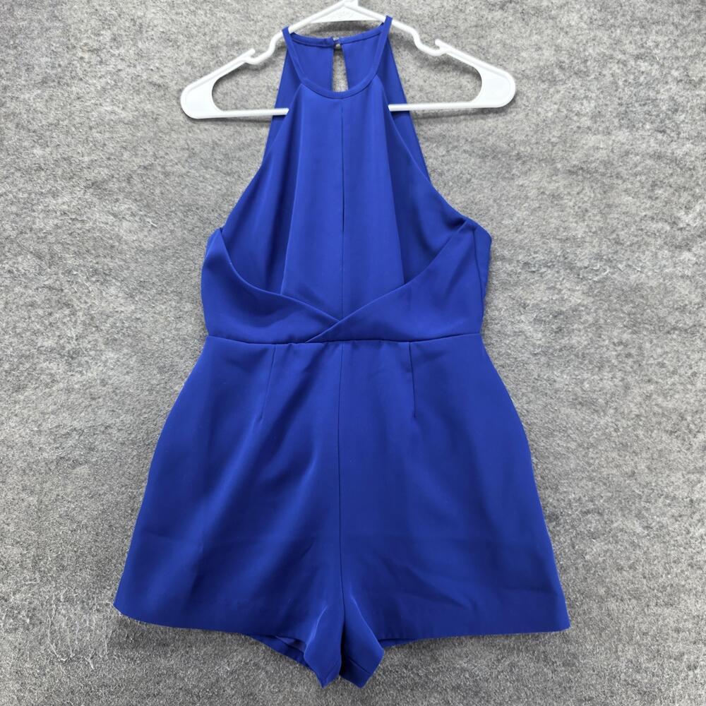 Finders Keepers Romper Womens S Blue One-Piece Halter Crepe Zip Back Pockets